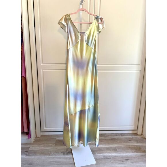 NWT WeWoreWhat Silky Charmeuse Maxi Slip Dress in a pastel watercolor pattern. - Picture 4 of 8